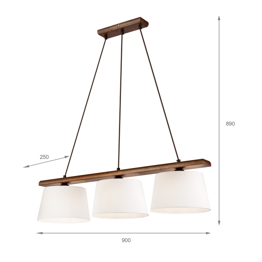 Taklampa på sladd AIDA 3xE27/60W/230V Ø 25 cm ek/valnöt