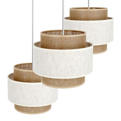 Taklampa på sladd BOHO 3xE27/60W/230V krämvit/jute