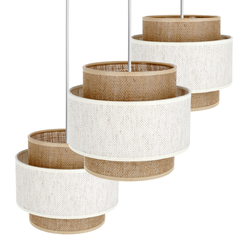 Taklampa på sladd BOHO 3xE27/60W/230V krämvit/jute
