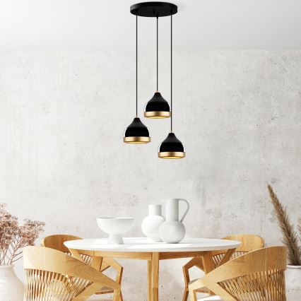 Taklampa på sladd YILDO 3xE27/40W/230V svart/guld