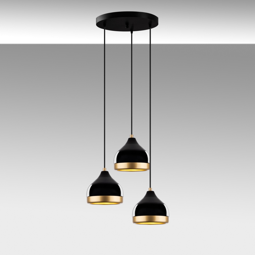 Taklampa på sladd YILDO 3xE27/40W/230V svart/guld