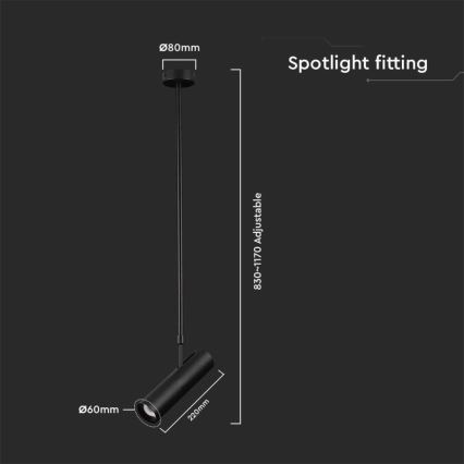 Taklampa på stång 1xGU10/35W/230V svart