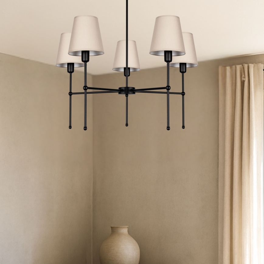 Taklampa på stång MADELA 5xE14/40W/230V beige/svart