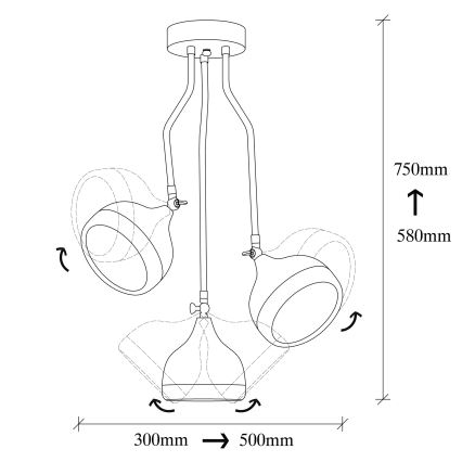 Taklampa på stång YILDO 3xE27/40W/230V svart/koppar
