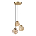 Taklampa på vajer CRISTAL 3xE14/15W/230V mässing/rökig beige