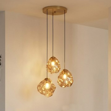 Taklampa på vajer CRISTAL 3xE14/15W/230V mässing/rökig beige