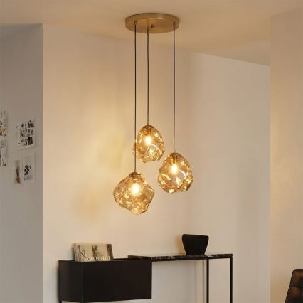 Taklampa på vajer CRISTAL 3xE14/15W/230V mässing/rökig beige