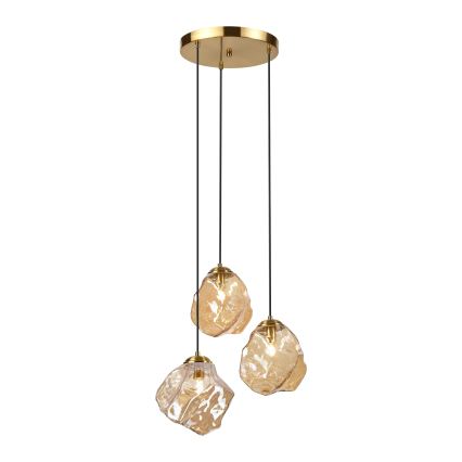 Taklampa på vajer CRISTAL 3xE14/15W/230V mässing/rökig beige