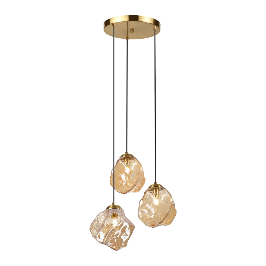 Taklampa på vajer CRISTAL 3xE14/15W/230V mässing/rökig beige
