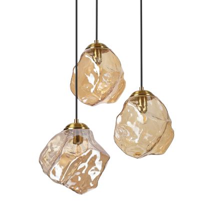 Taklampa på vajer CRISTAL 3xE14/15W/230V mässing/rökig beige
