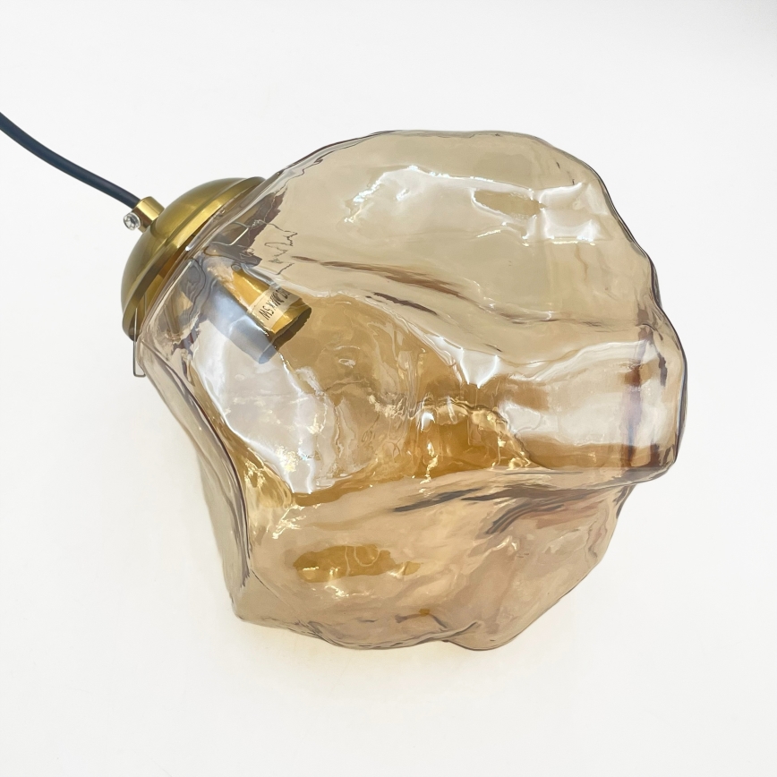 Taklampa på vajer CRISTAL 3xE14/15W/230V mässing/rökig beige