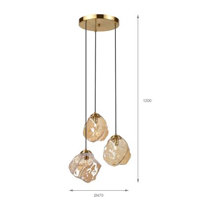 Taklampa på vajer CRISTAL 3xE14/15W/230V mässing/rökig beige