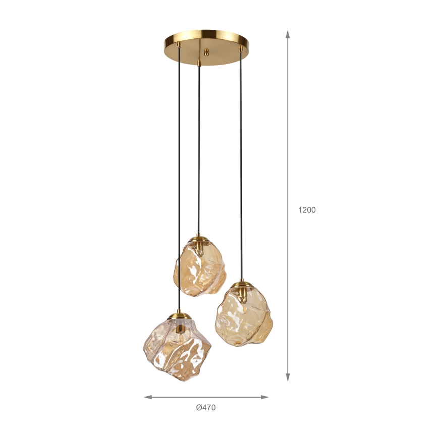 Taklampa på vajer CRISTAL 3xE14/15W/230V mässing/rökig beige