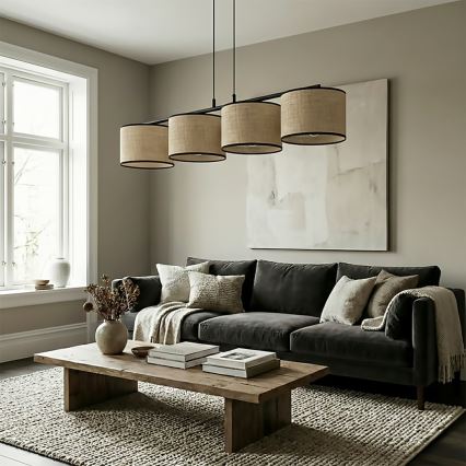 Taklampa på vajer ECO 4xE27/15W/230V beige/rotting