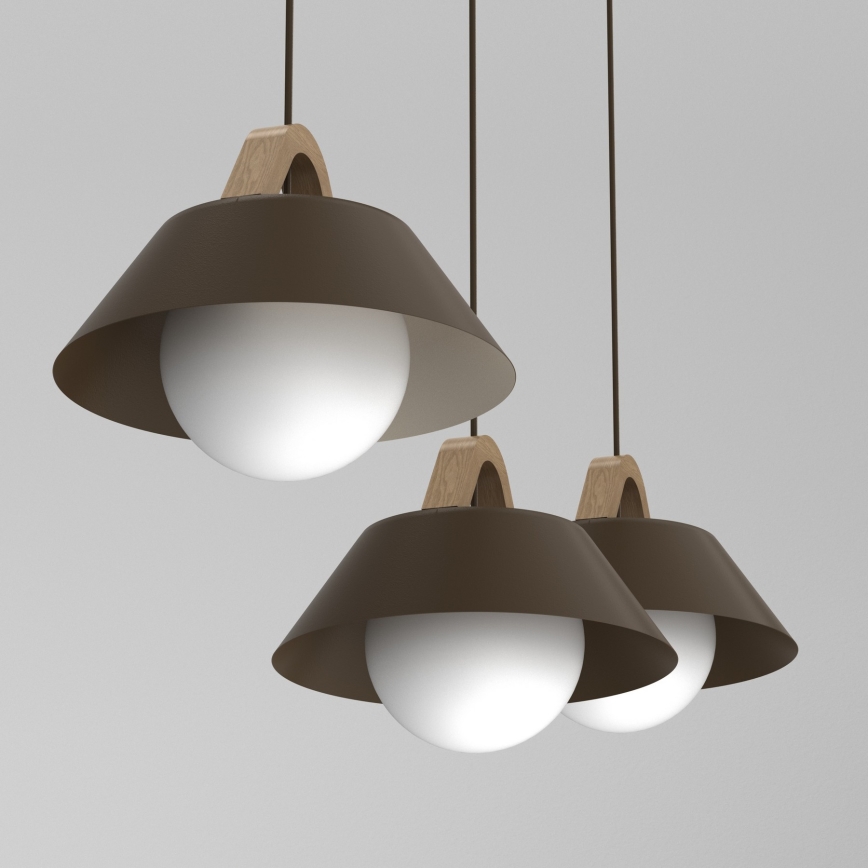 Taklampa på vajer FUNDA 3xE27/15W/230V, brun