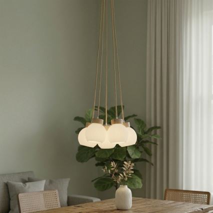 Taklampa på vajer LOOMIS 5xE27/15W/230V 130 cm beige/ek