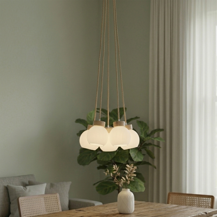 Taklampa på vajer LOOMIS 5xE27/15W/230V 130 cm beige/ek