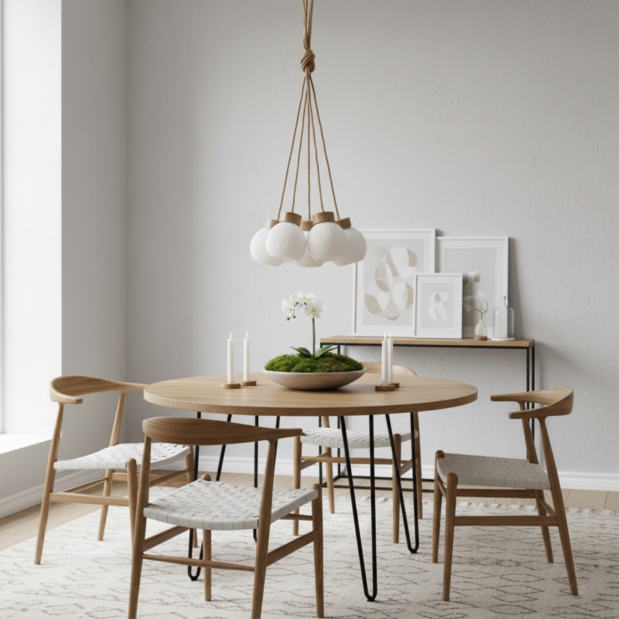 Taklampa på vajer LOOMIS 5xE27/15W/230V 130 cm beige/ek