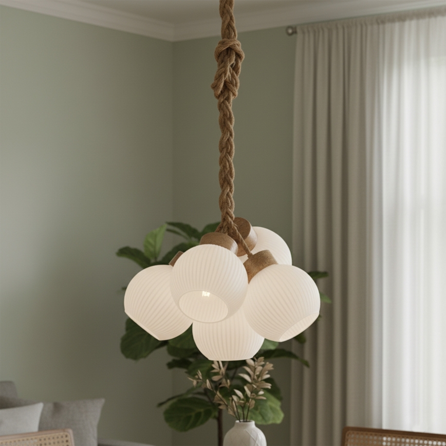 Taklampa på vajer LOOMIS 5xE27/15W/230V 130 cm beige/ek