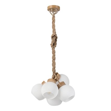 Taklampa på vajer LOOMIS 5xE27/15W/230V 130 cm beige/ek