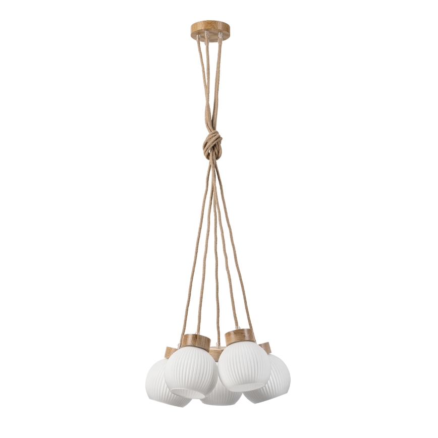 Taklampa på vajer LOOMIS 5xE27/15W/230V 130 cm beige/ek