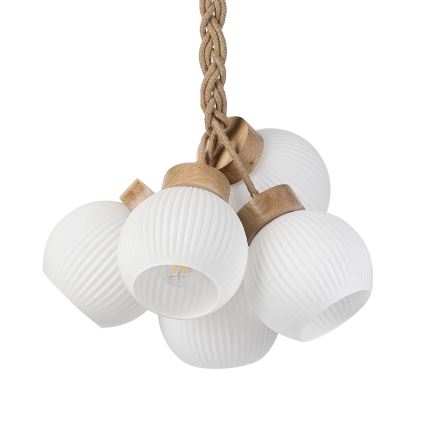 Taklampa på vajer LOOMIS 5xE27/15W/230V 130 cm beige/ek