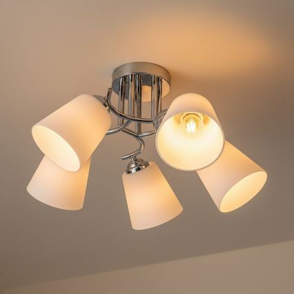 Taklampa PAFOS 5xE27/15W/230V blank krom