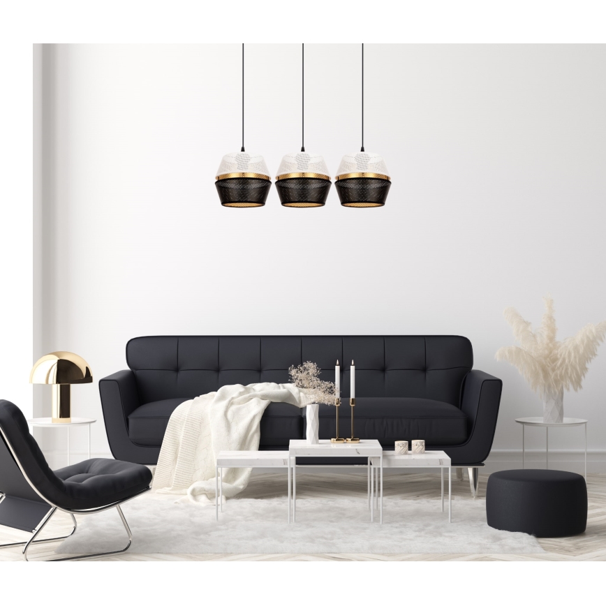 Taklampa på kabel PARIS 3xE27/60W/230V vit/svart/guld