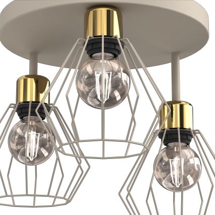 Taklampa PARKLA 3xE27/15W/230V beige/guld
