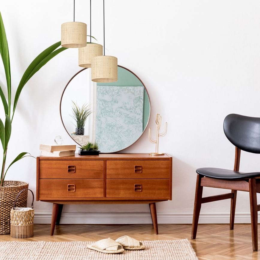 Taklampa på lina RATTAN 3xE27/60W/230V rotting