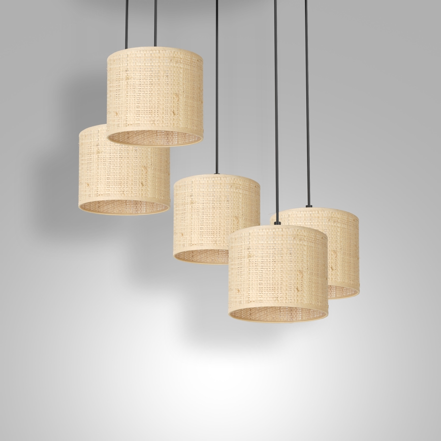 Taklampa i rotting på kabel RATTAN 5xE27/60W/230V rotting