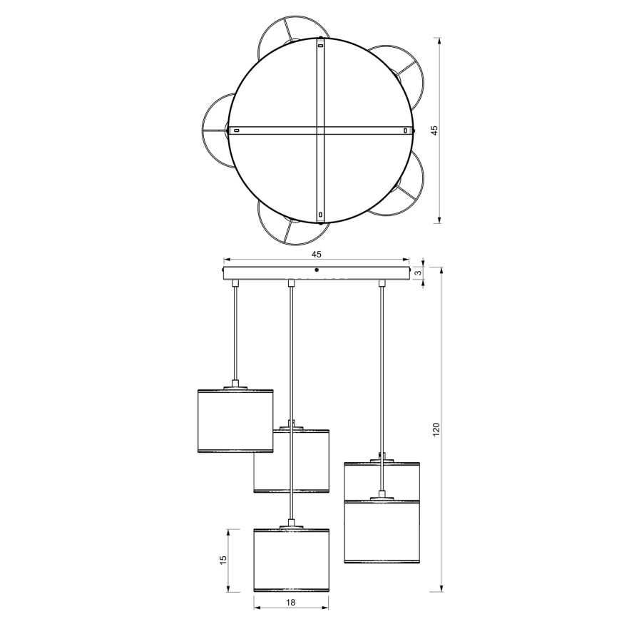 Taklampa i rotting på kabel RATTAN 5xE27/60W/230V rotting