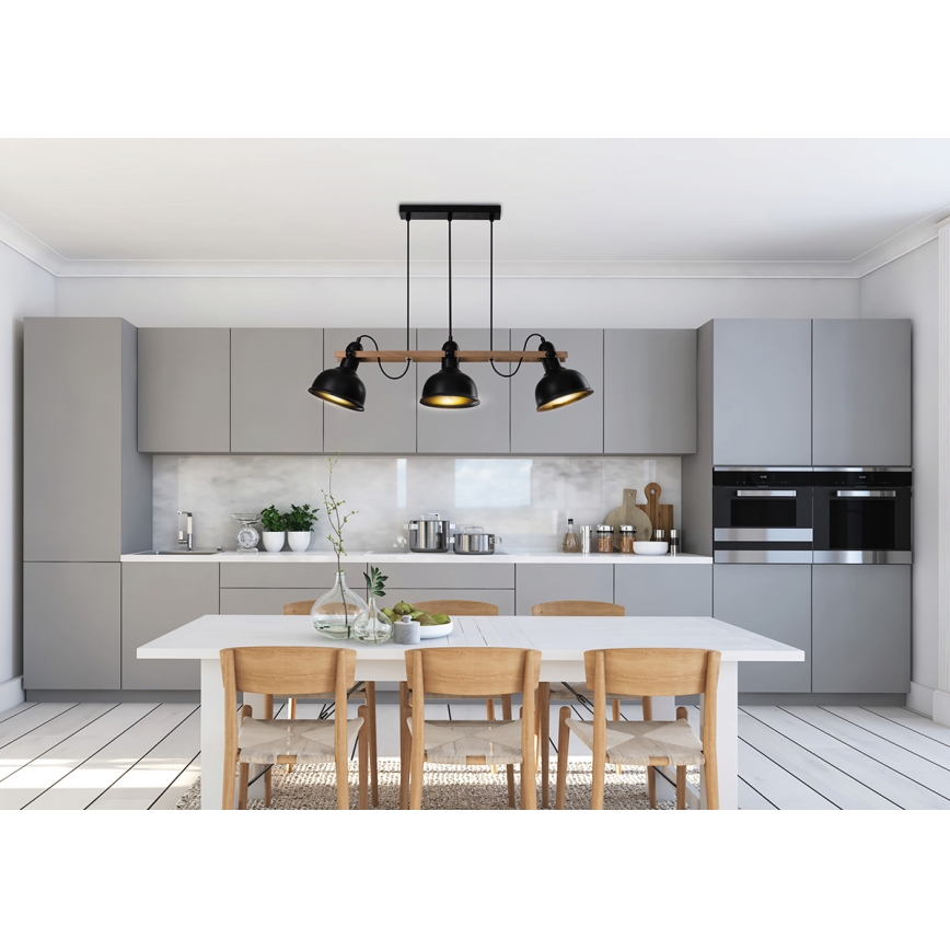 Taklampa på kabel RENO 3xE27/40W/230V svart/brun