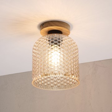 Taklampa ROCCO WOOD 1xE27/15W/230V ek/rökbeige Ø 18 cm