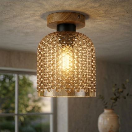 Taklampa ROCCO WOOD 1xE27/15W/230V ek/rökbeige Ø 18 cm