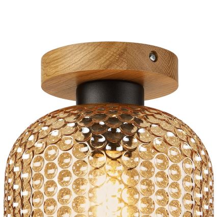 Taklampa ROCCO WOOD 1xE27/15W/230V ek/rökbeige Ø 18 cm