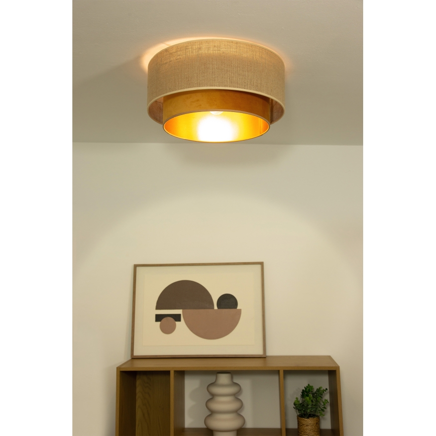 Taklampa SARTA 1xE27/60W/230V Ø 45 cm koppar/jute