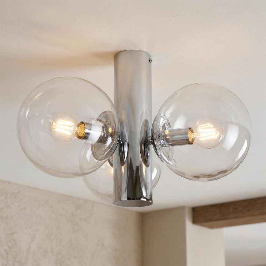 Taklampa SFERIO 3xE14/5W/230V blank krom/klart glas