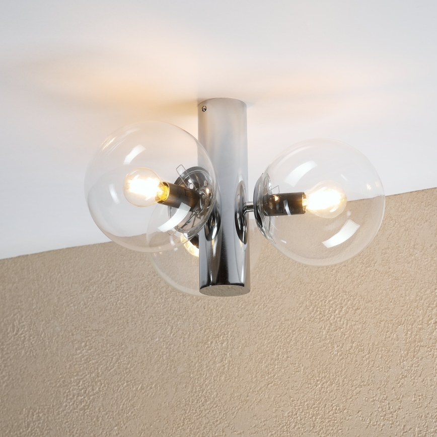 Taklampa SFERIO 3xE14/5W/230V blank krom/klart glas