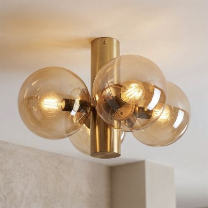 Taklampa SFERIO 4xE14/5W/230V mässing/rökig beige