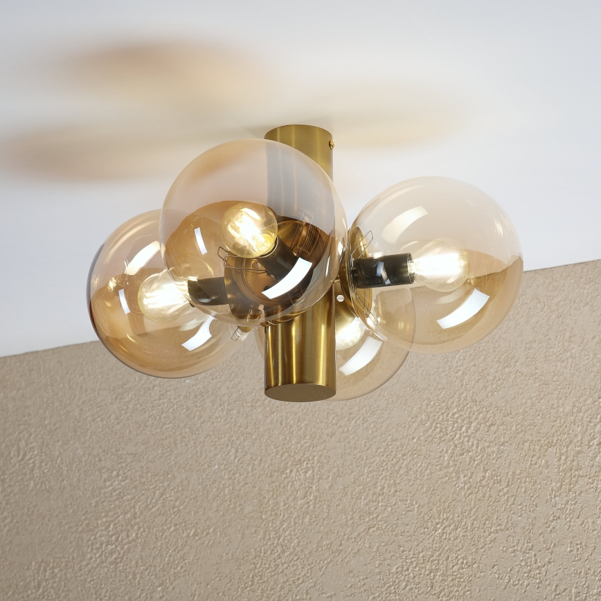 Taklampa SFERIO 4xE14/5W/230V mässing/rökig beige