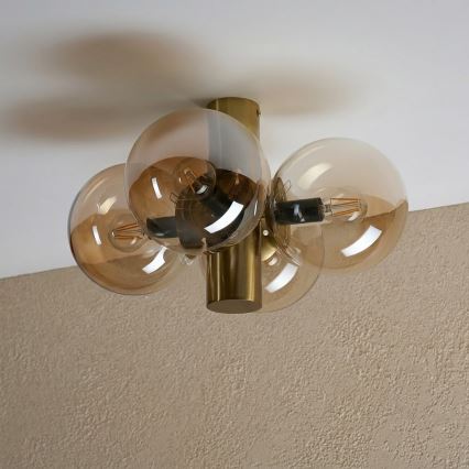 Taklampa SFERIO 4xE14/5W/230V mässing/rökig beige