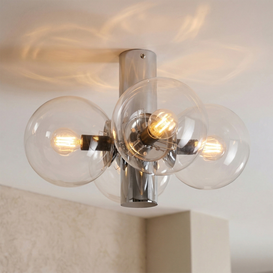 Taklampa SFERIO 4xE14/5W/230V polerad krom/klart glas