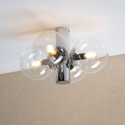 Taklampa SFERIO 4xE14/5W/230V polerad krom/klart glas