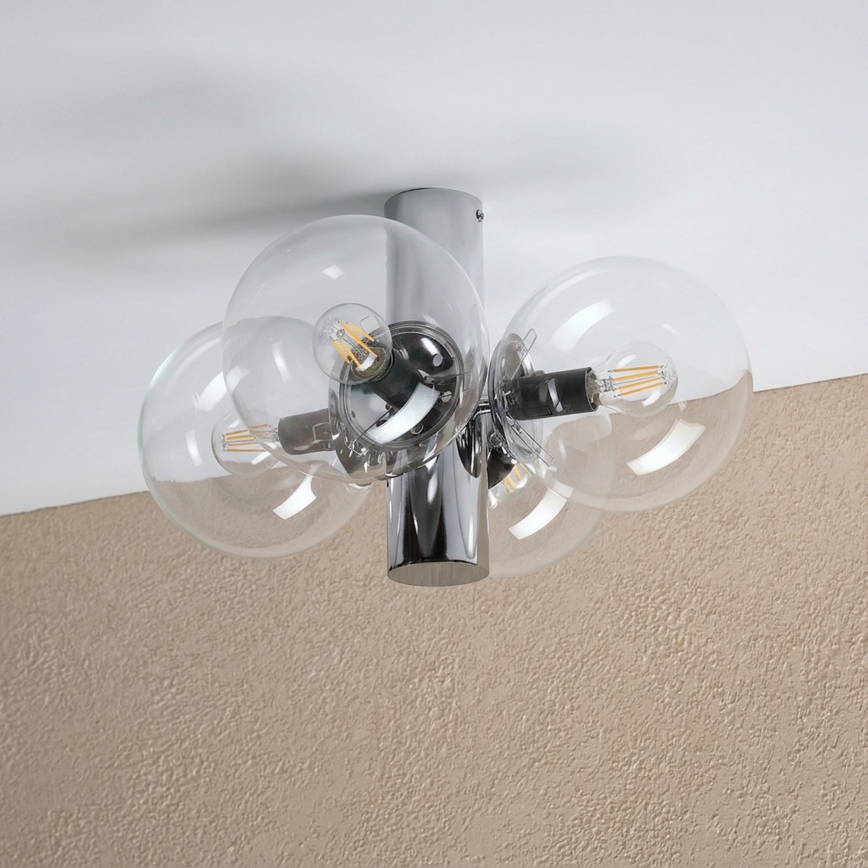 Taklampa SFERIO 4xE14/5W/230V polerad krom/klart glas