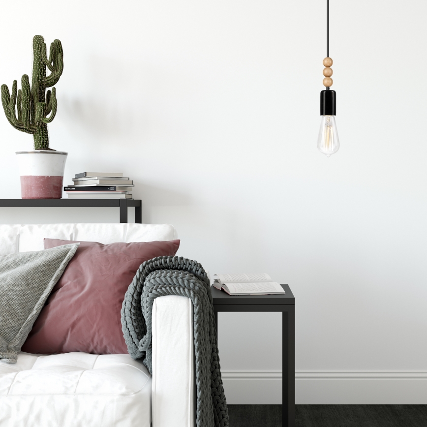 Taklampa på kabel SIMON 1xE27/60W/230V svart/bok