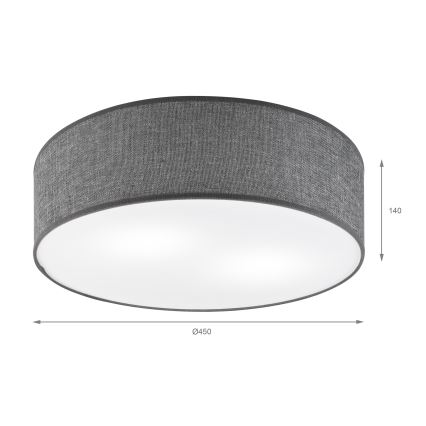 Taklampa SIRJA 2xE27/15W/230V Ø 45 cm grå