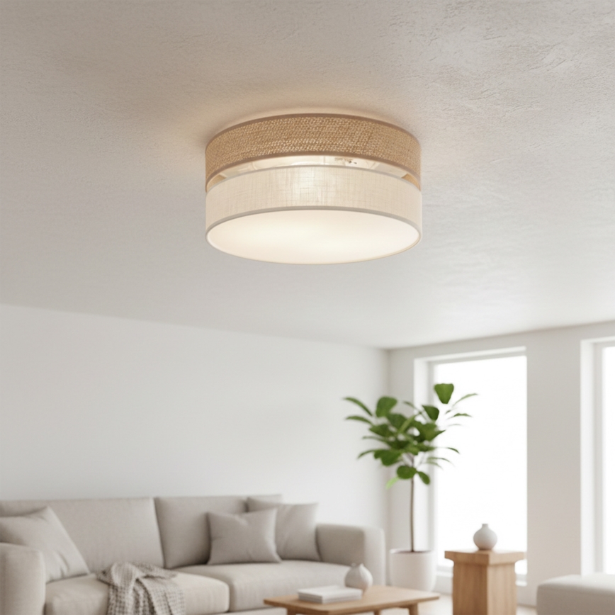 Taklampa SIRJA DOUBLE BOHO 2x E14/15W/230V Ø 35 cm beige/krämfärgad