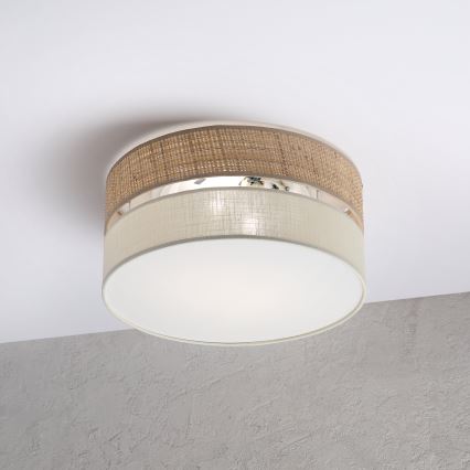 Taklampa SIRJA DOUBLE BOHO 2x E14/15W/230V Ø 35 cm beige/krämfärgad