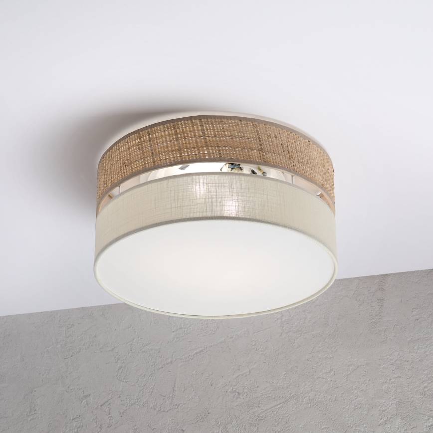 Taklampa SIRJA DOUBLE BOHO 2x E14/15W/230V Ø 35 cm beige/krämfärgad